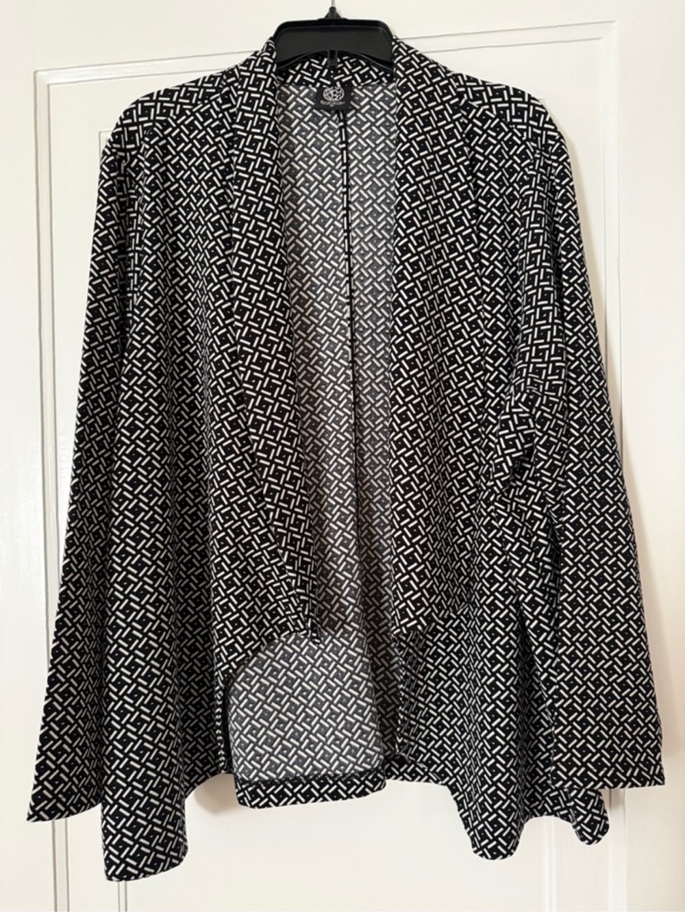 Bobeau 1X Open Front Blazer Cardigan Black White | Lightweight Work Layer Career